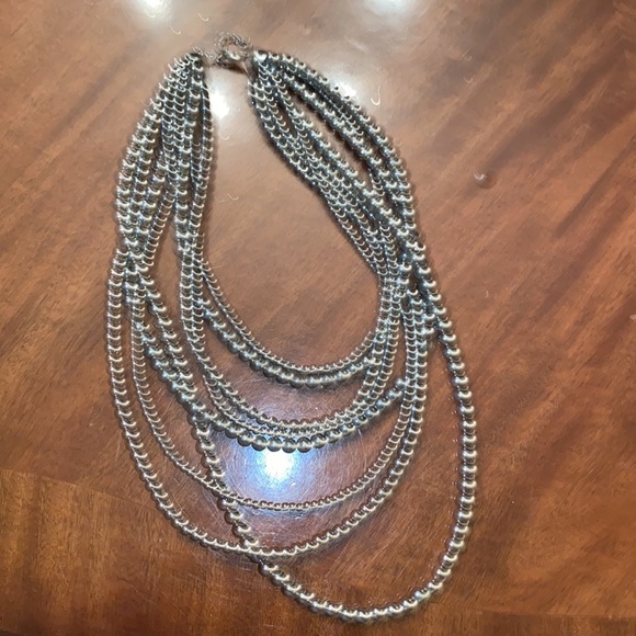 Silver toned, multi strand necklace with lobster claw clasp. - Picture 3 of 8
